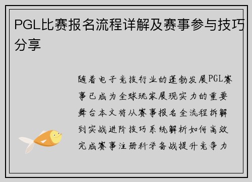 PGL比赛报名流程详解及赛事参与技巧分享